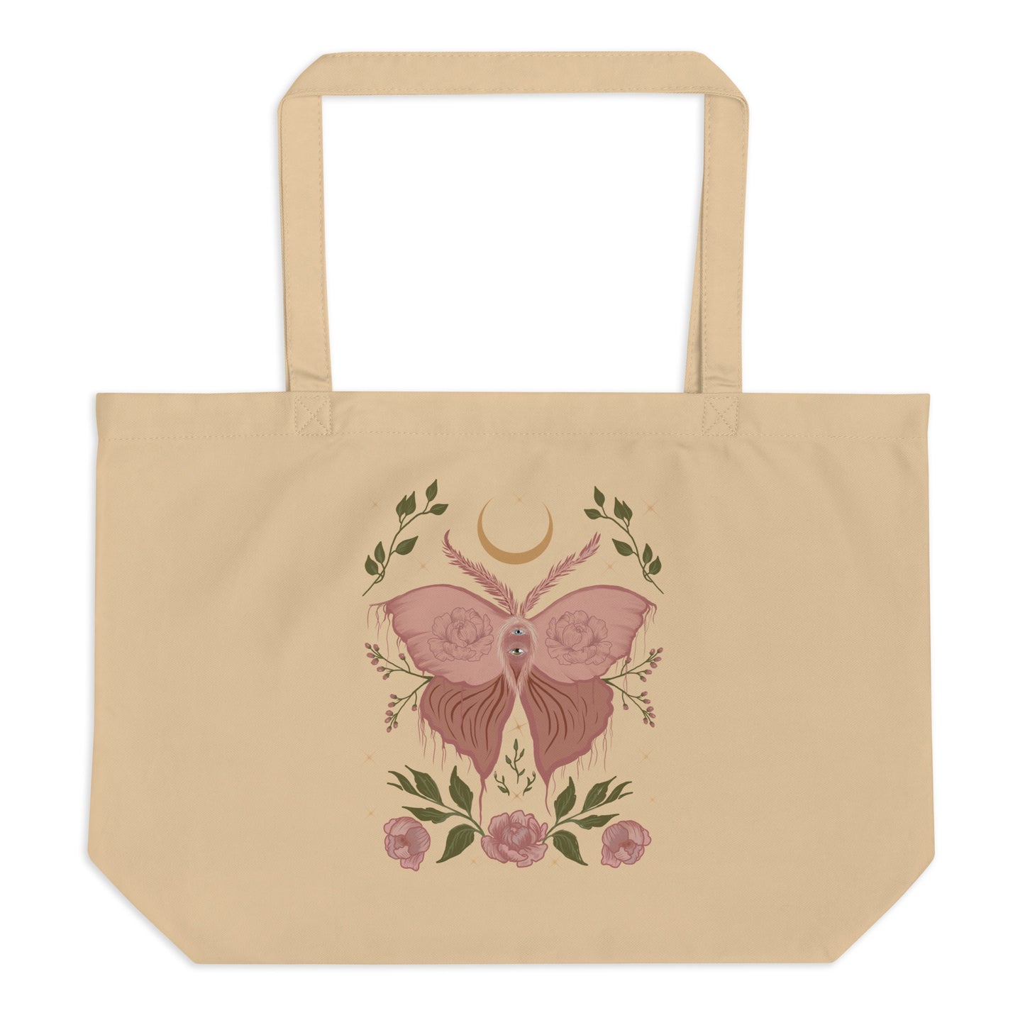 Pink moth Large organic tote bag