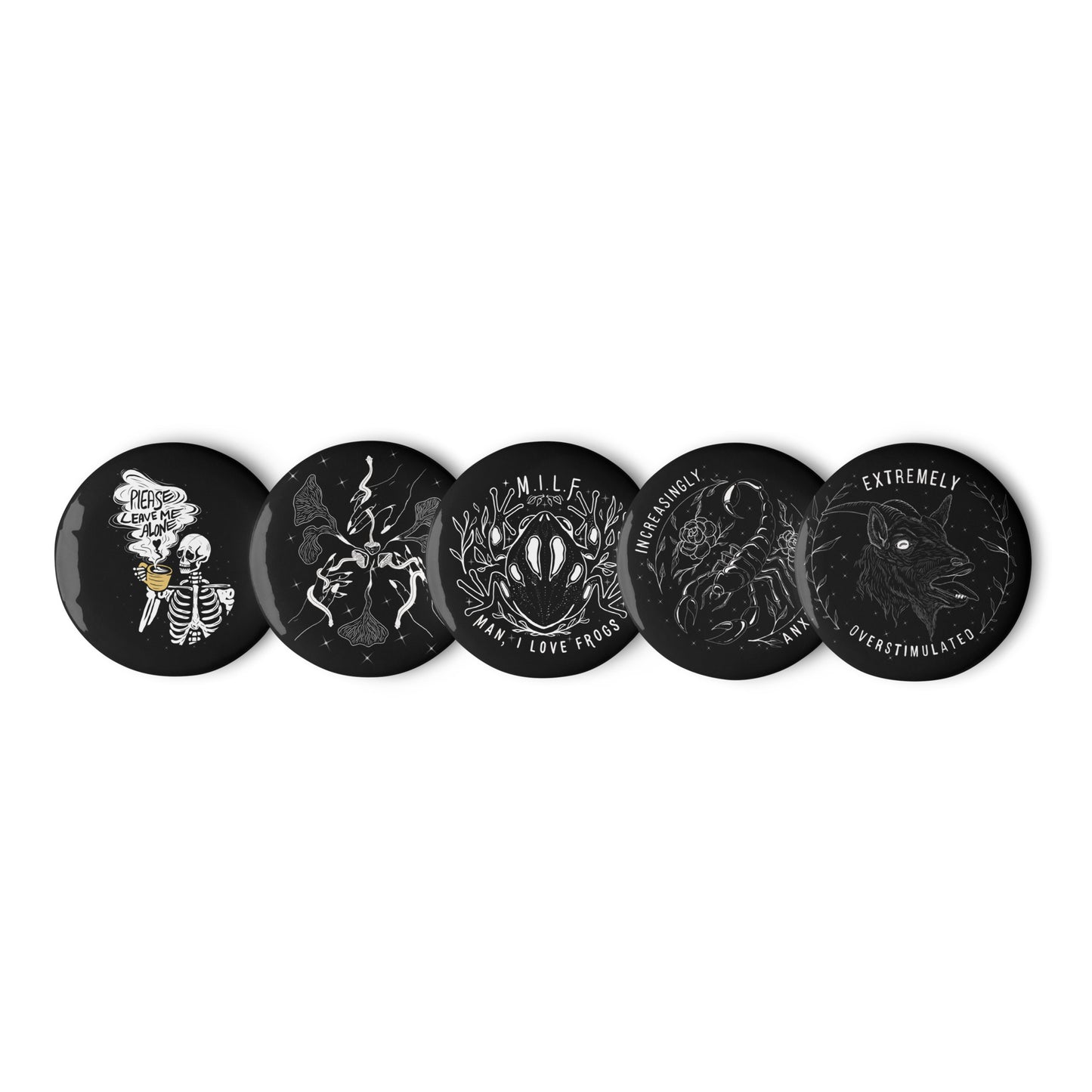 Disorderly set of pin buttons
