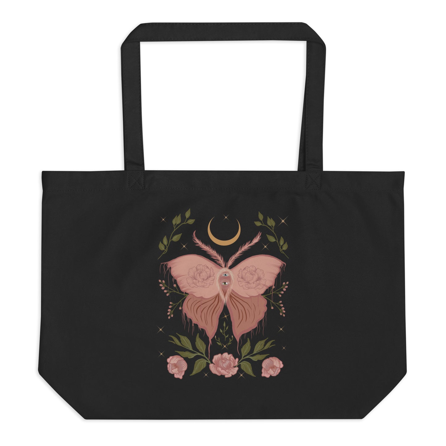 Pink moth Large organic tote bag